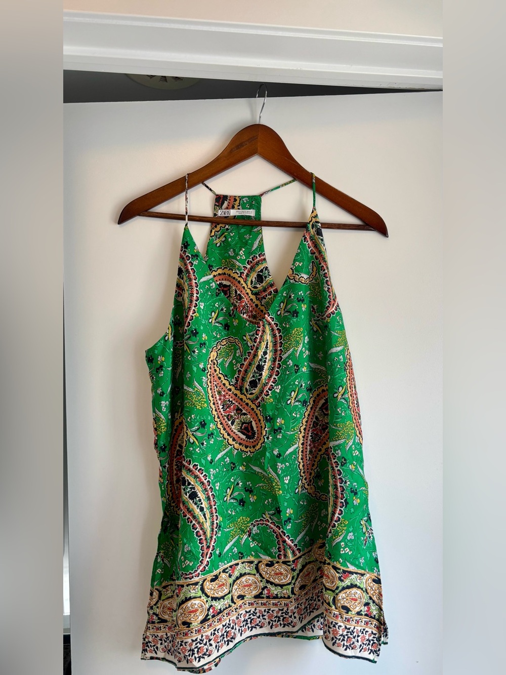 Zara Green Paisley Slip Tank Tunic Top size medium